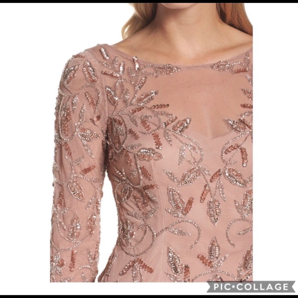Adrianna Papell Long sleeve rose gold godet dress - Picture 7 of 13